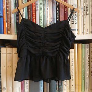 5/$25 AQUA Spaghetti Strap Crop Top with shirring and Ruffle Size M